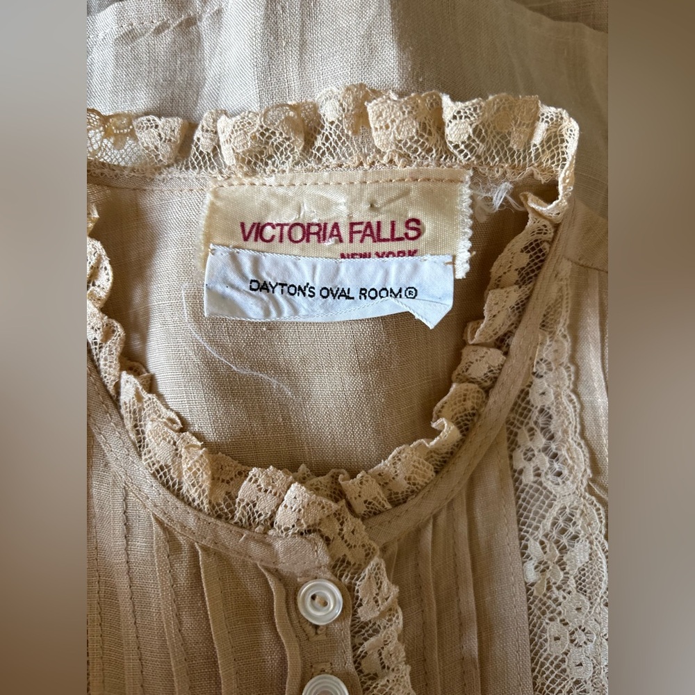 Victorian Prairie Cottagecore Linen Lace Blouse – Beige – S - Picture 10 of 11